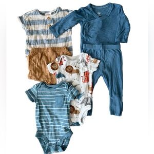 Baby Boy Clothing Bundle Blue Neutral Outfits Bodysuits Pants Pajamas 0-3 Months